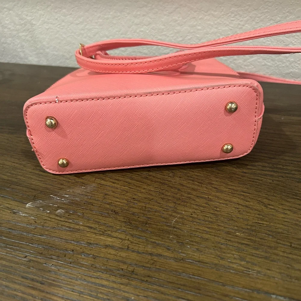 Pink Saffiano Mini Dome Crossbody Bag – Gold Hardware